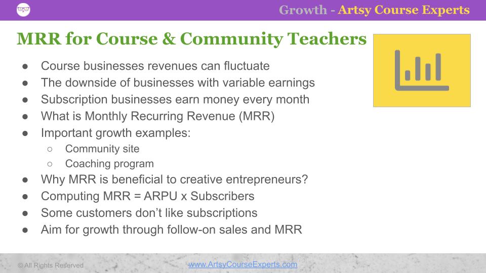 Slide about Monthly Recurring Revenue for Online Course & Community Teachers