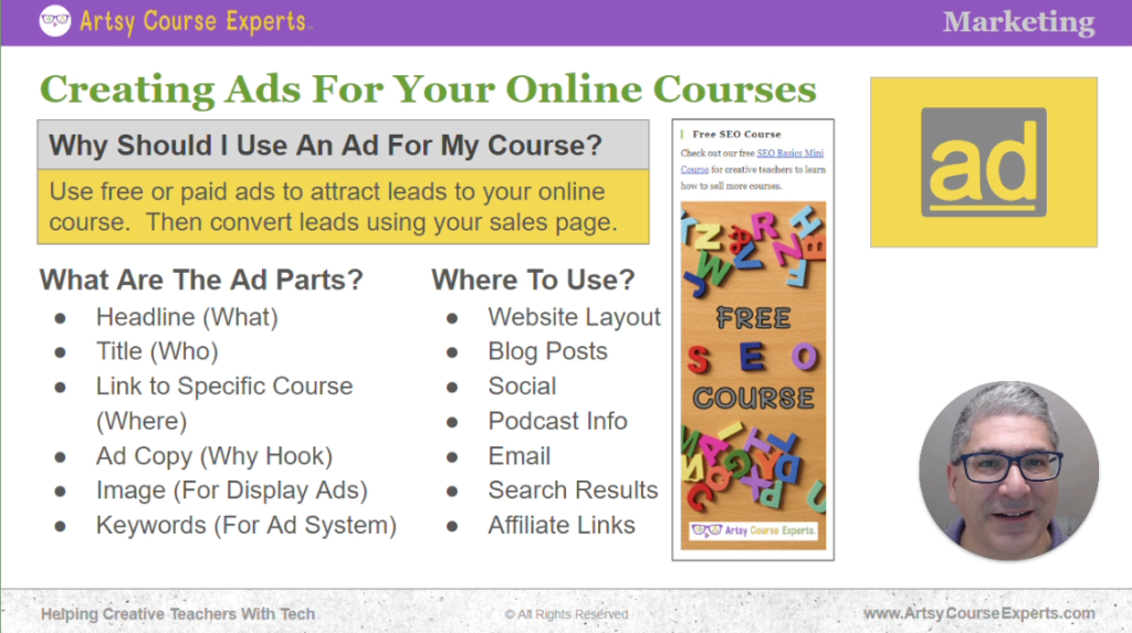 Lesson On Creating Ads For Your Online Courses By Artsy Course Experts
