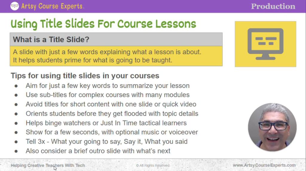 Lesson on how to create title slides for online courses