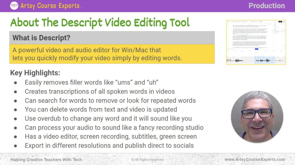 Lesson about what is descript tool for audio and video editing