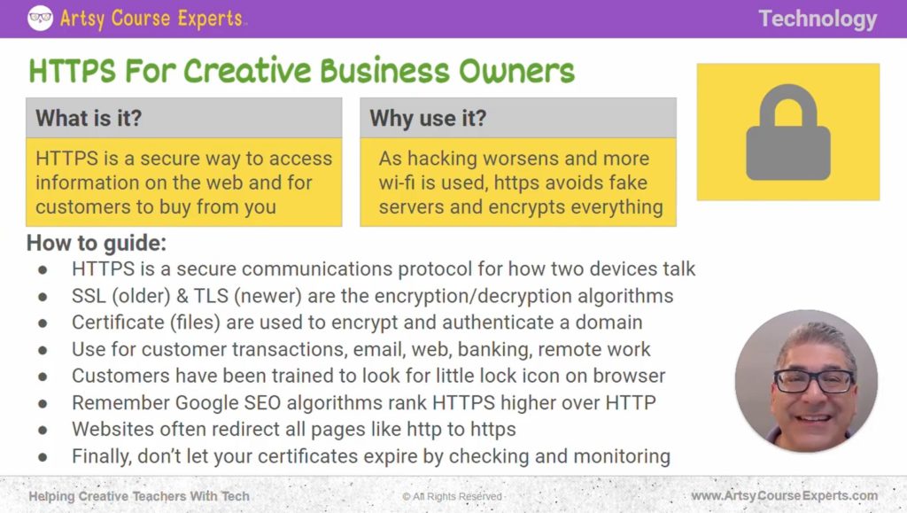 Slide that explains what HTTPS means and how creative Business Owners can use it.
