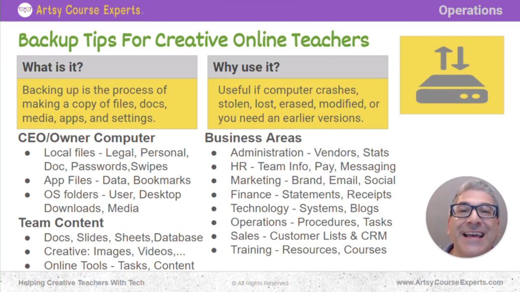 Slide that explains what Backup is and how creative online teachers can use it.